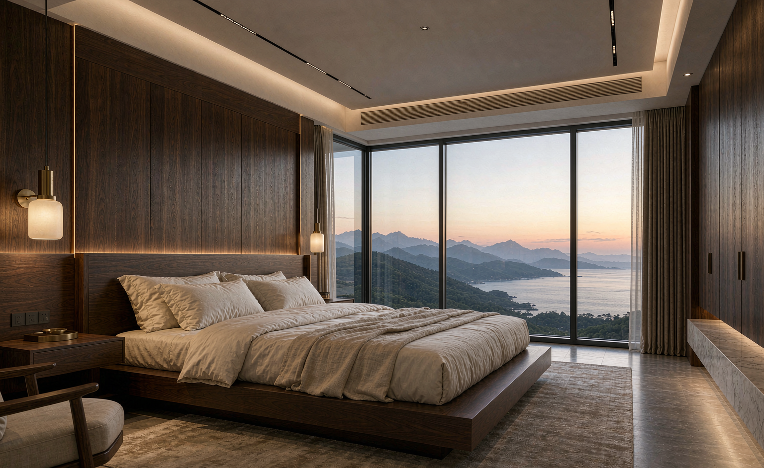 主人套房，晨光與海景